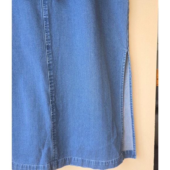 Vintage Y2K Maxi Skirt Size L Long Denim Blue Jean Pockets Side Slits - Picture 4 of 8
